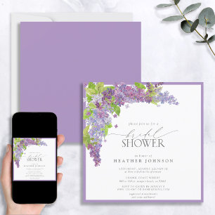 Elegant Lilac Watercolor Blommigt Möhippa Invi Inbjudningar