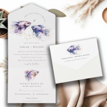 Elegant Lilac Watercolor Coastal Fish Bröllop