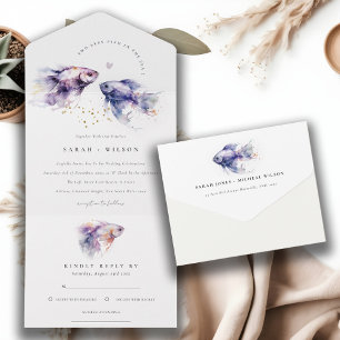 Elegant Lilac Watercolor Coastal Fish Bröllop
