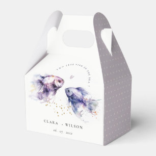 Elegant Lilac Watercolor Coastal Fish Bröllop Presentaskar