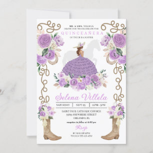 Elegant Lilac Western Charro Princess Quinceañera Inbjudningar