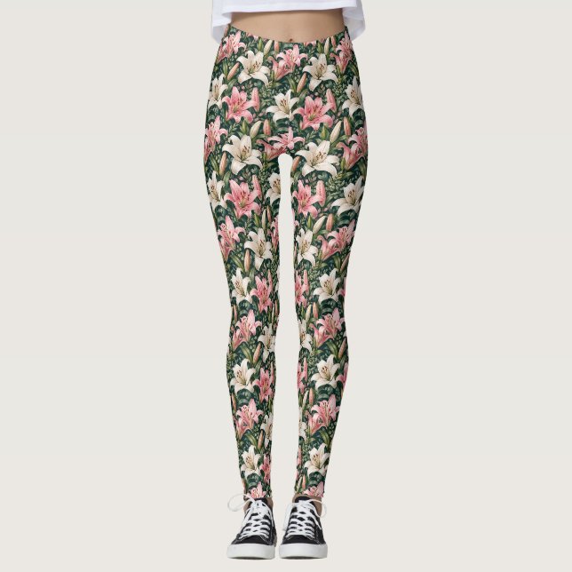 Elegant lilja- och lövkomposition leggings (Framsida)