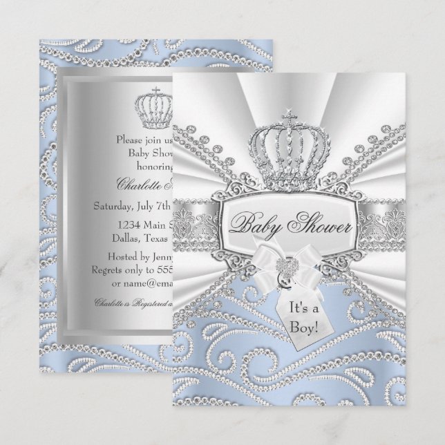 Elegant lille prins diamant baby shower inbjudan (Fram/baksida)