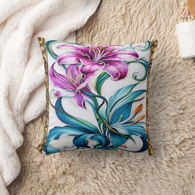 Elegant Lily Artwork with Vibrant Färg Kudde (Filt)