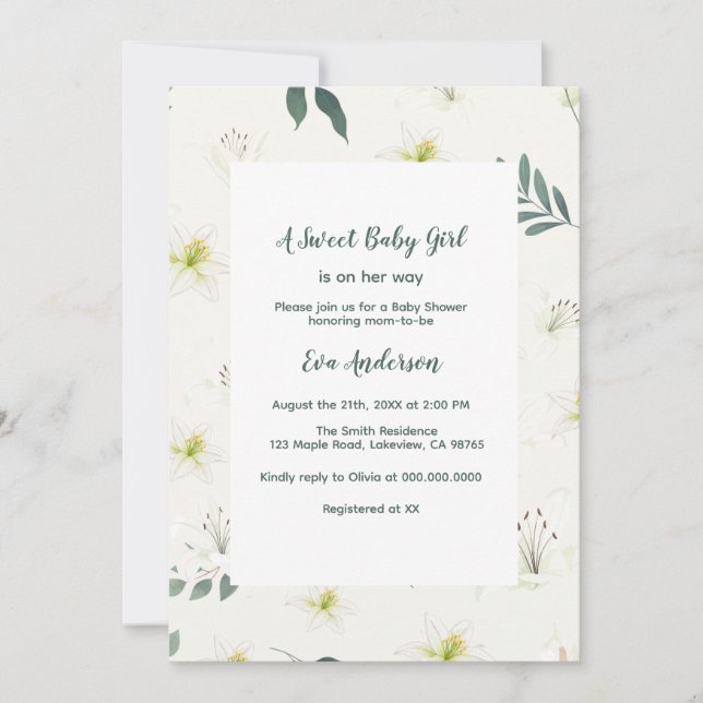 Elegant Lily Baby Shower-inbjudan Inbjudningar (Framsida)