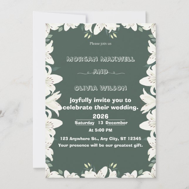 Elegant Lily Border Wedding Invitation  Inbjudningar (Framsida)
