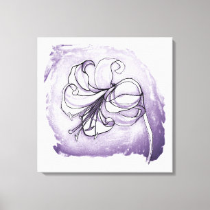 Elegant Lily Flower Lila & White Blommigt Teckning Canvastryck