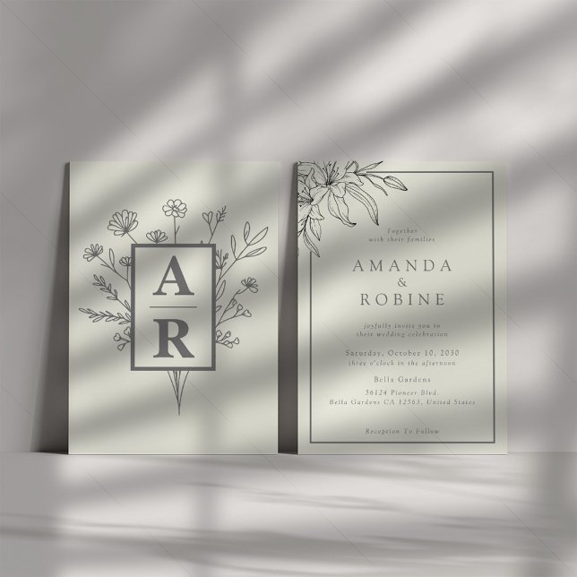 Elegant Lily Line Art Wedding-inbjudan Inbjudningar (Skapare uppladdad)