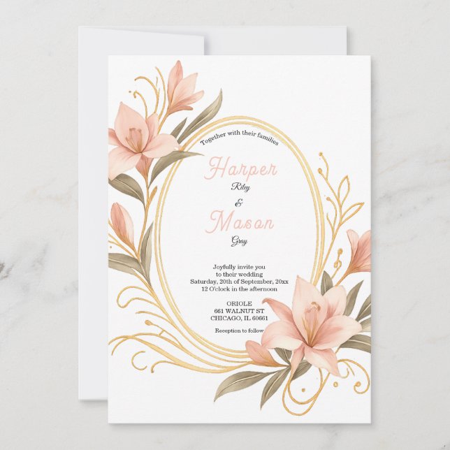 Elegant Lily Ram Gold Rosé Bröllopsinbjudan Inbjudningar (Framsida)