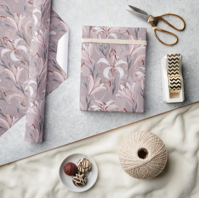 Elegant Lily Wrapping Papper - Blommigt Gift Wrap Presentpapper (Hantverk)