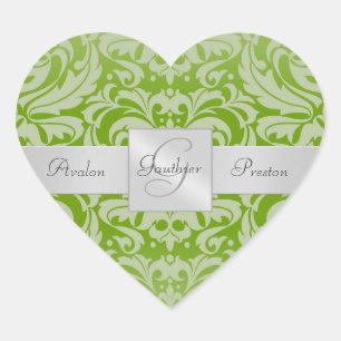 Elegant Limask Damask Heart Bröllop Sticker Hjärtformat Klistermärke