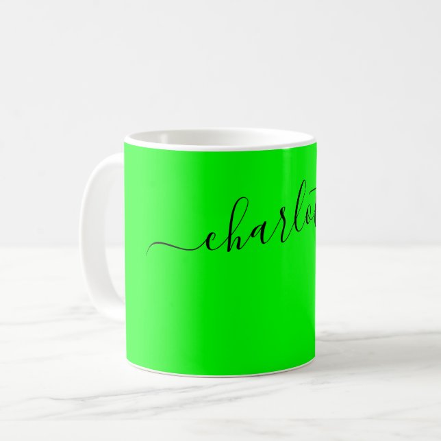 Elegant Lime Färg Modern Namn Personlig Kaffemugg (Framsida vänster)