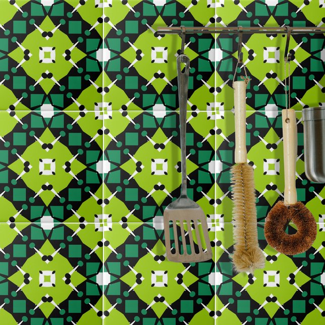 Elegant Lime Green Black & White Geometric Mönster Kakelplatta (Skapare uppladdad)