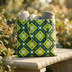 Elegant Lime Green Black & White Geometric Mönster Tyg