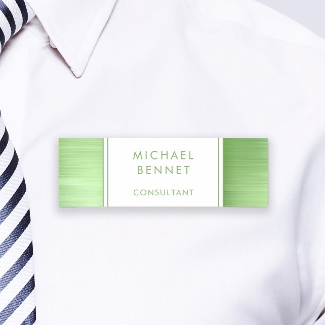 Elegant Lime Green Brushed Metallic Business Namnbricka (Elegant Lime Green Brushed Metallic Business Name Tag)