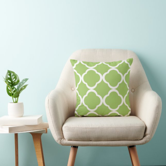 Elegant limegrön quatrefoil-mönster kudde (Stol)