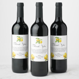 elegant limoncello bröllop tack vattenfärg  vinflaska etikett