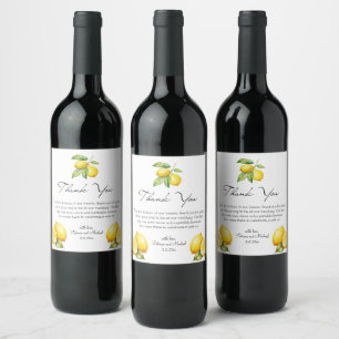 elegant limoncello bröllop tack vattenfärg vinflaska etikett