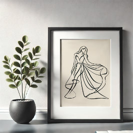 Elegant Line Art of a Flowing Bröllop Dress Poster