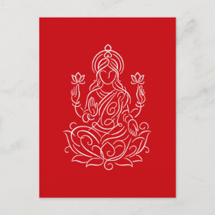 Elegant Line Art of Goddess Lakshmi on Lotus Helg Vykort