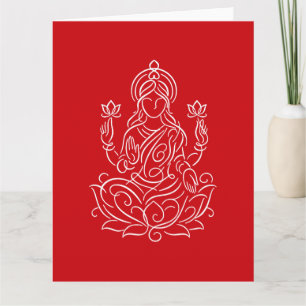 Elegant Line Art of Goddess Lakshmi on Lotus Kort