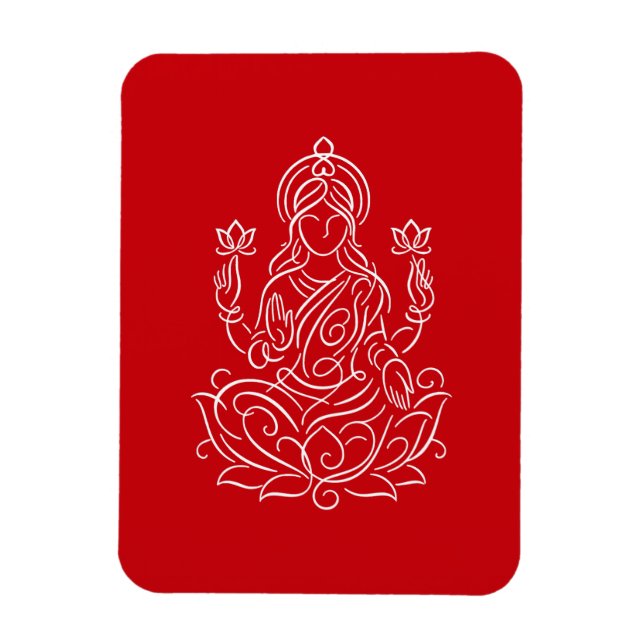 Elegant Line Art of Goddess Lakshmi on Lotus Magnet (Vertikal)