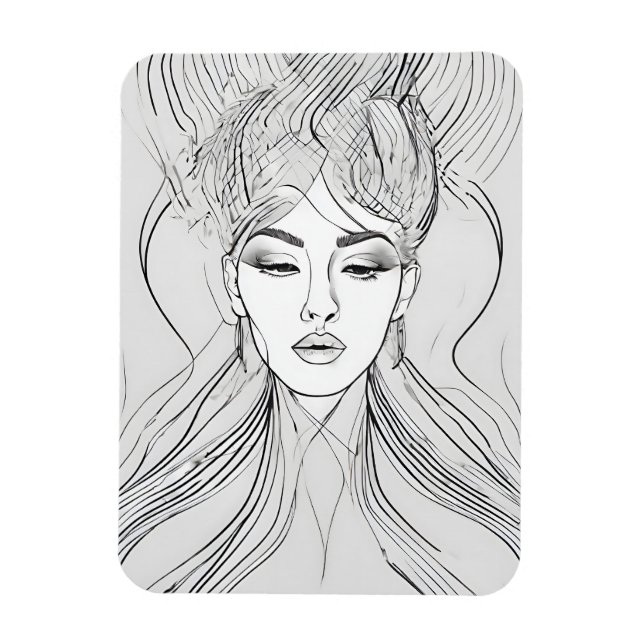 Elegant Line Art Porträtt Modern Magnet (Vertikal)