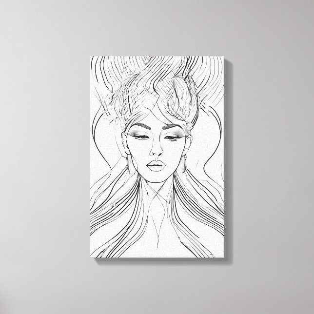 Elegant Line Art Porträtt Modern Wall Art Canvas (Framsida)