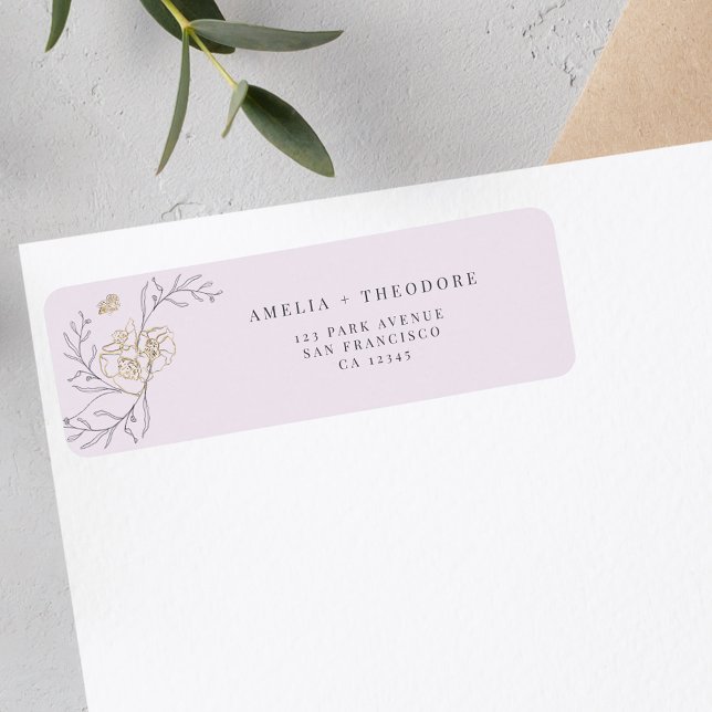 Elegant Line Blommigt Lilac Bröllop Returadress Returadress Etikett (Skapare uppladdad)