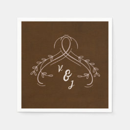 Elegant Line Blommigt Linen Espresso Brown Bröllop Pappersservett