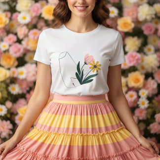 Elegant line with colorful botanical flowers t shirt