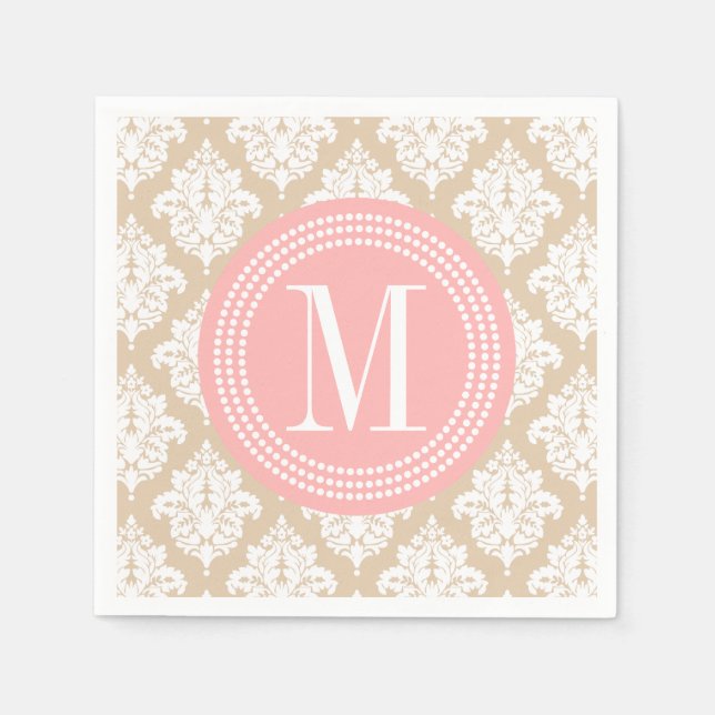 Elegant Linen Beige Damask Personlig Pappersservett (Framsidan)
