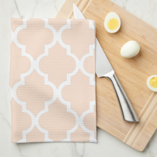 Elegant Linen Beige Quatrefoil Tiles Mönster Kökshandduk