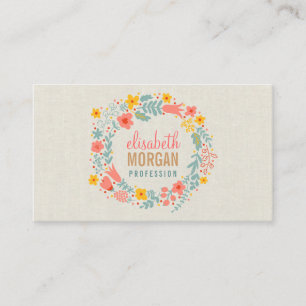 Elegant Linen Burlap med Blommigt Utandning Visitkort