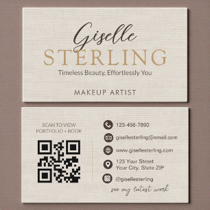 Elegant Linen Script Modern QR-kod Visitkort