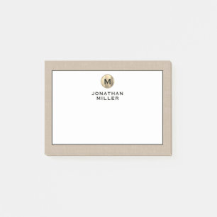Elegant Linne Guld Monogram Post-it Block