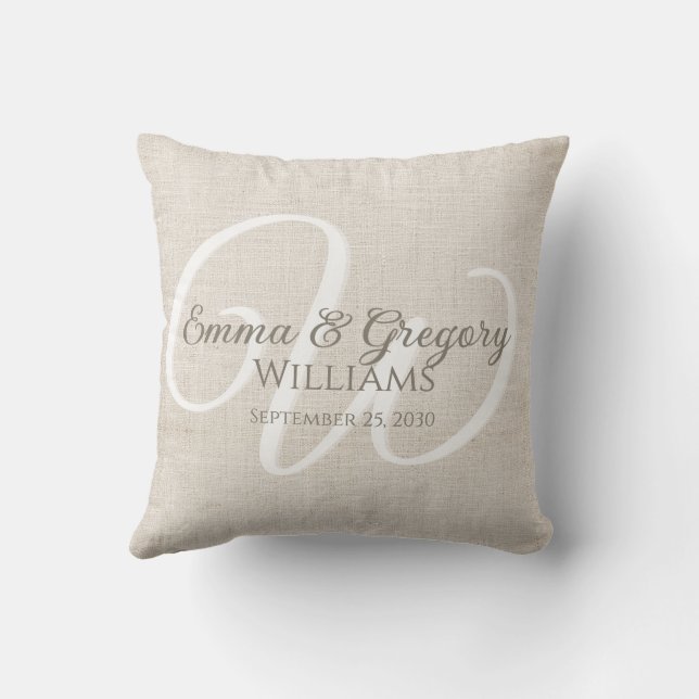 Elegant Linne Vit Monogram Kudde (Baksida)