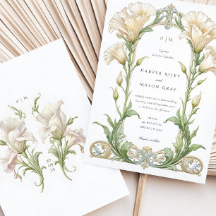 Elegant Lisianthus Art nouveau Bröllop Inbjudningar