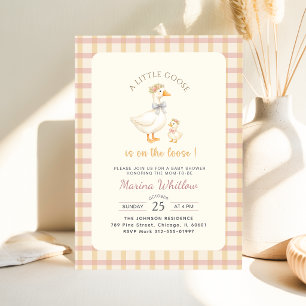 Elegant liten gås bow gingham baby shower inbjudningar