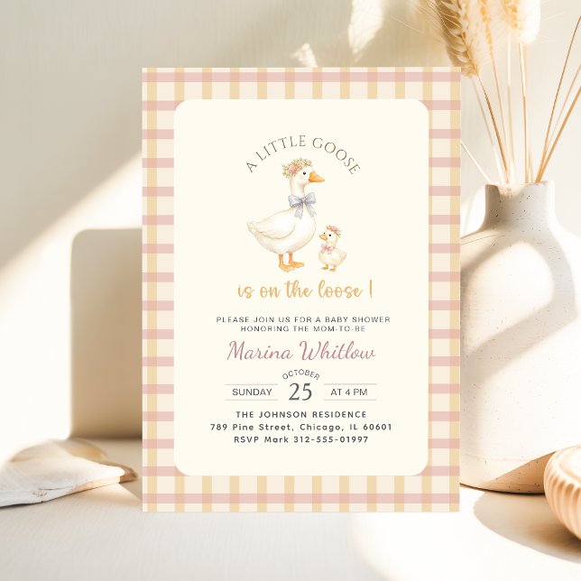 Elegant liten gås bow gingham baby shower inbjudningar (Skapare uppladdad)