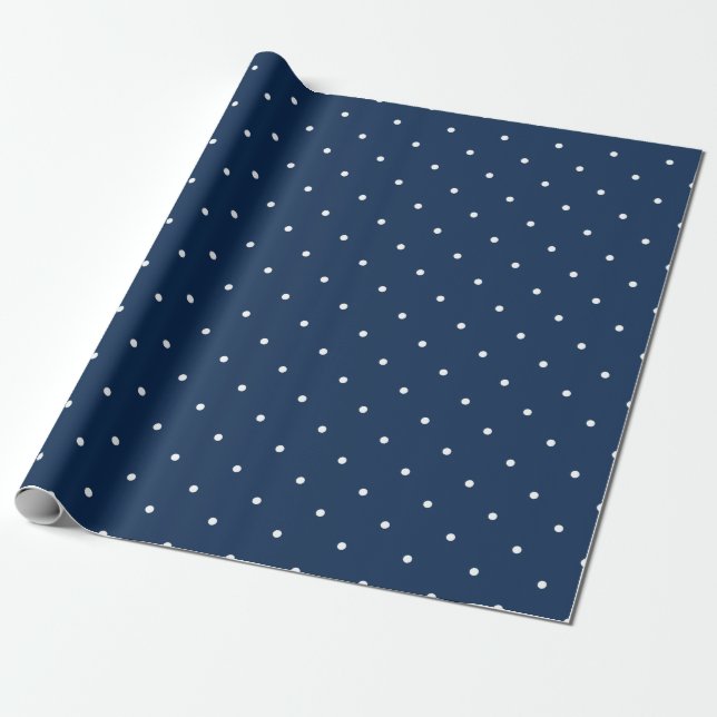 elegant, liten marinblå vit polka dots mönster presentpapper (Utrullad)