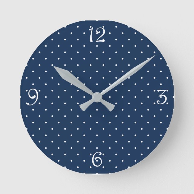 elegant - liten marinblå vit polka dots mönster rund klocka (Framsida)