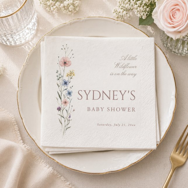 Elegant liten vildblomma Neutral baby shower Pappersservett (Skapare uppladdad)