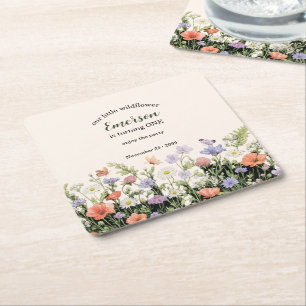 Elegant litet vildblomma 1-års födelsedagsfest underlägg papper kvadrat