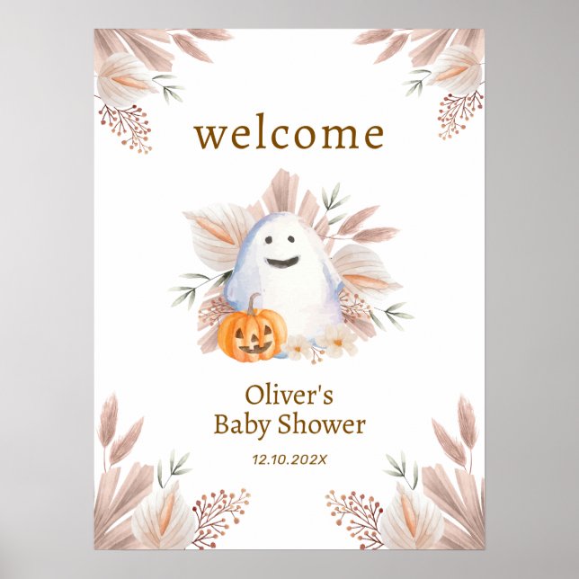 Elegant Little Boo Boho Ghost Baby Shower Välkomme Poster (Framsidan)