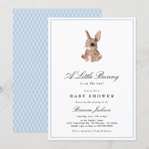 Elegant Little Bunny Blue Boy Baby Shower  Inbjudningar