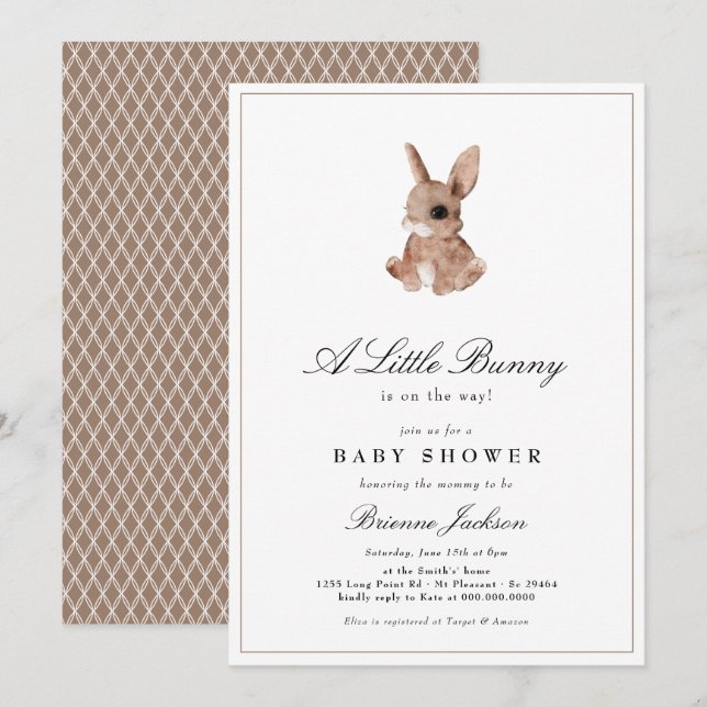 Elegant Little Bunny Gender Neutral Baby Shower Inbjudningar (Fram/baksida)