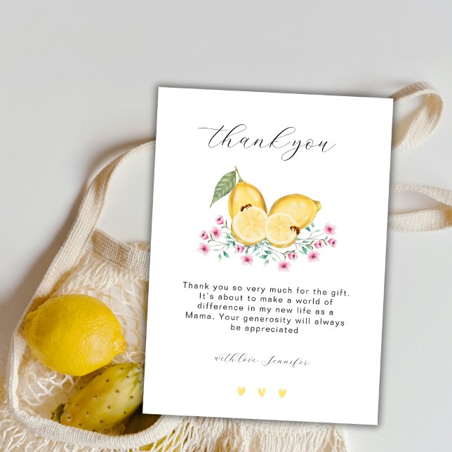 Elegant Little Cutie Lemon Citrus Baby Shower Tack Kort (Elegant Little Cutie Lemon Citrus Baby Shower Thank You Card)
