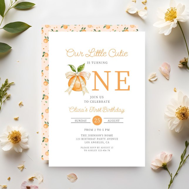 Elegant Little Cutie Orange Citrus 1st Birthday Inbjudningar (Elegant Little Cutie Orange Citrus 1st Birthday Invitation)