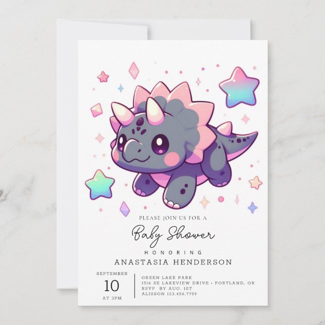 Elegant Little Dinosaur Baby Shower Inbjudningar (Framsida)